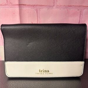 Trina Turk Black and White Two-Tone Crossbody Wallet with Gold Logo